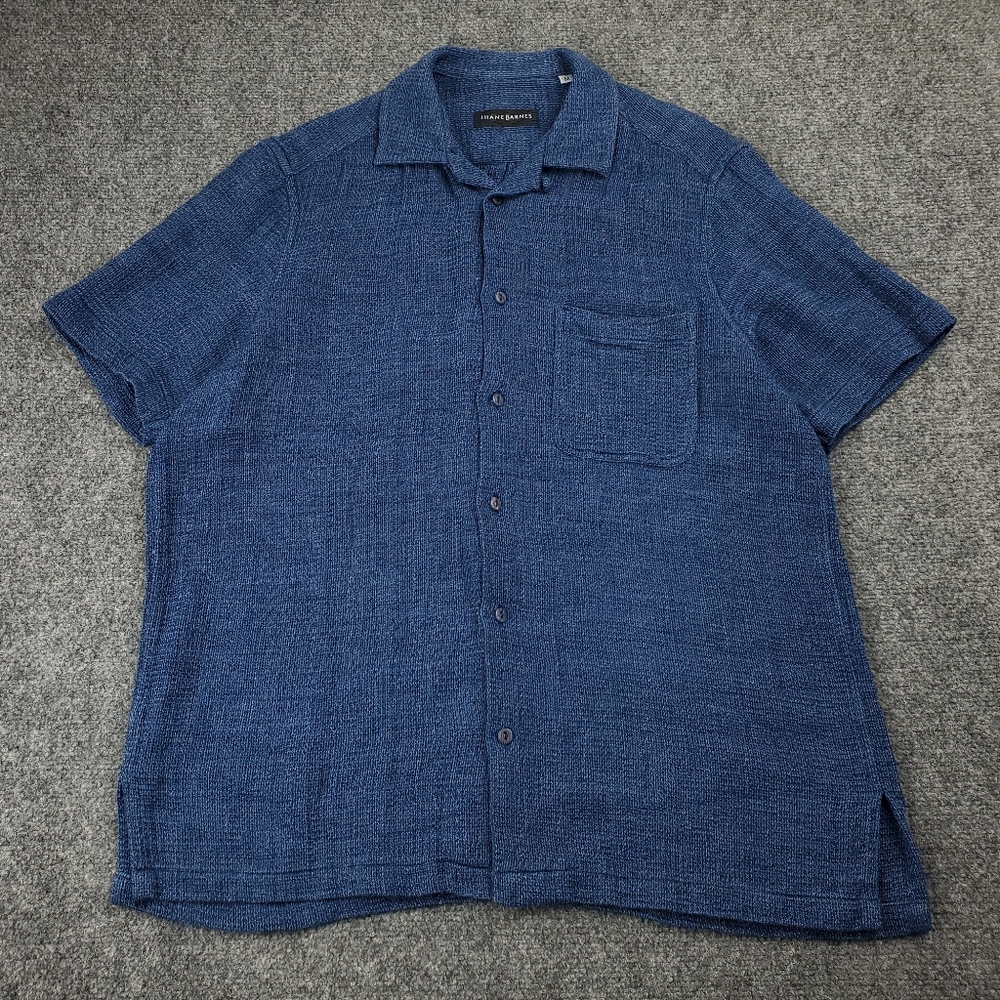 Jhane Barnes Camp Shirt Medium Heavy Knit Button Up Short Sleeve Loop Collar